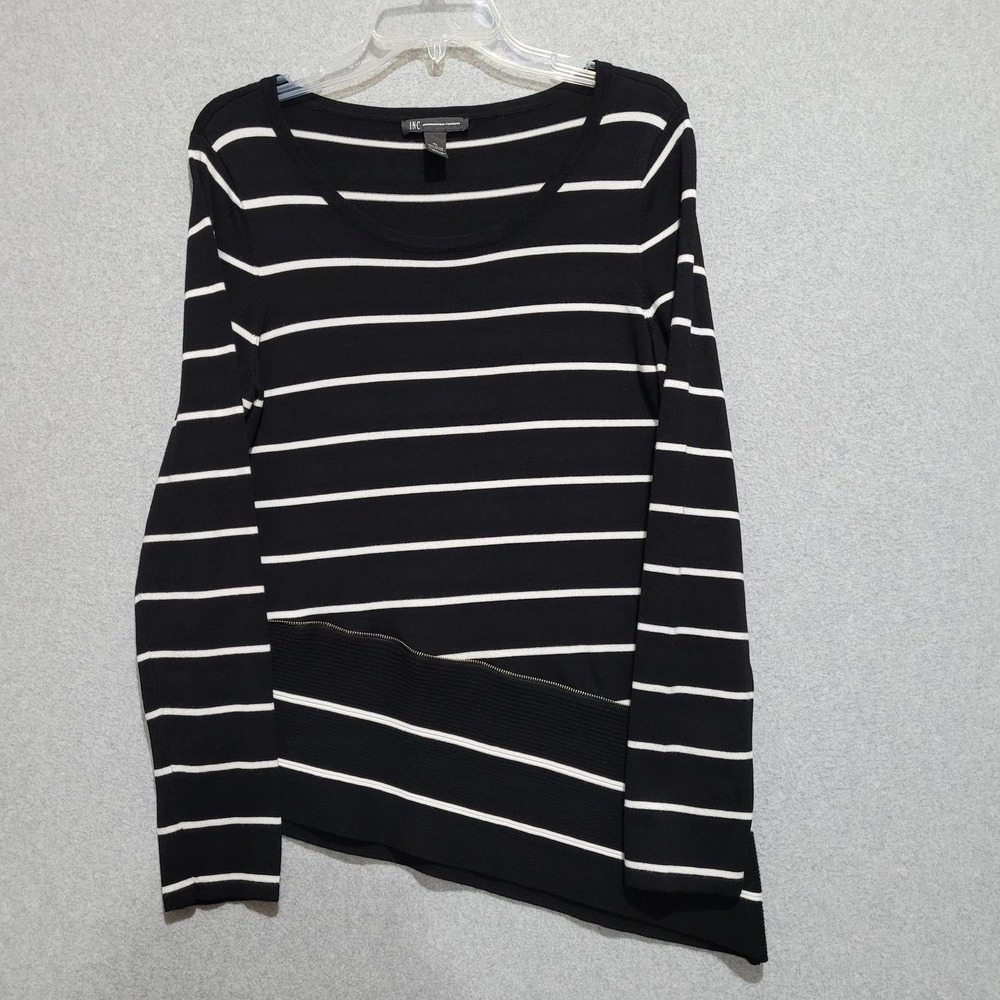 INC International Concepts Pullover Womens XL Striped Asymmetric Hem Black White